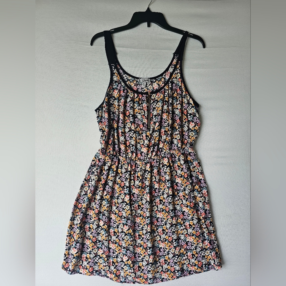 J for Justify Floral Tank Dress in Black with Pink, Yellow, White Flowers - Picture 3 of 11